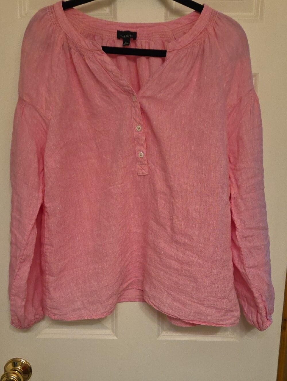 Talbots Medium Pink Linen Peasant Blouse
